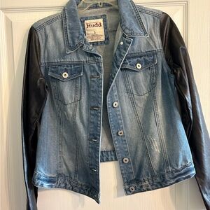 Mudd Denim Jacket with Faux Leather Sleeves